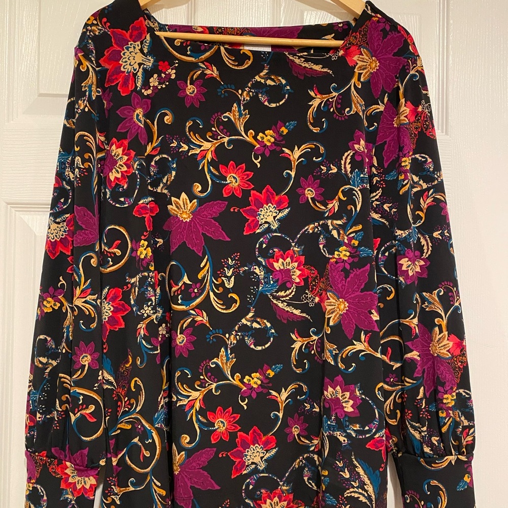 Women's Black Floral Long-Sleeve Top - Multicolor